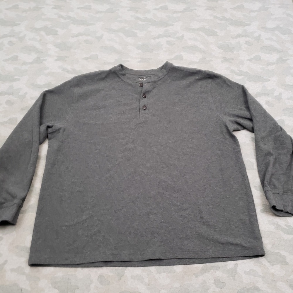 L.L. Bean Shirt Mens 2XL Gray Mini Waffle Henley Long Sleeve